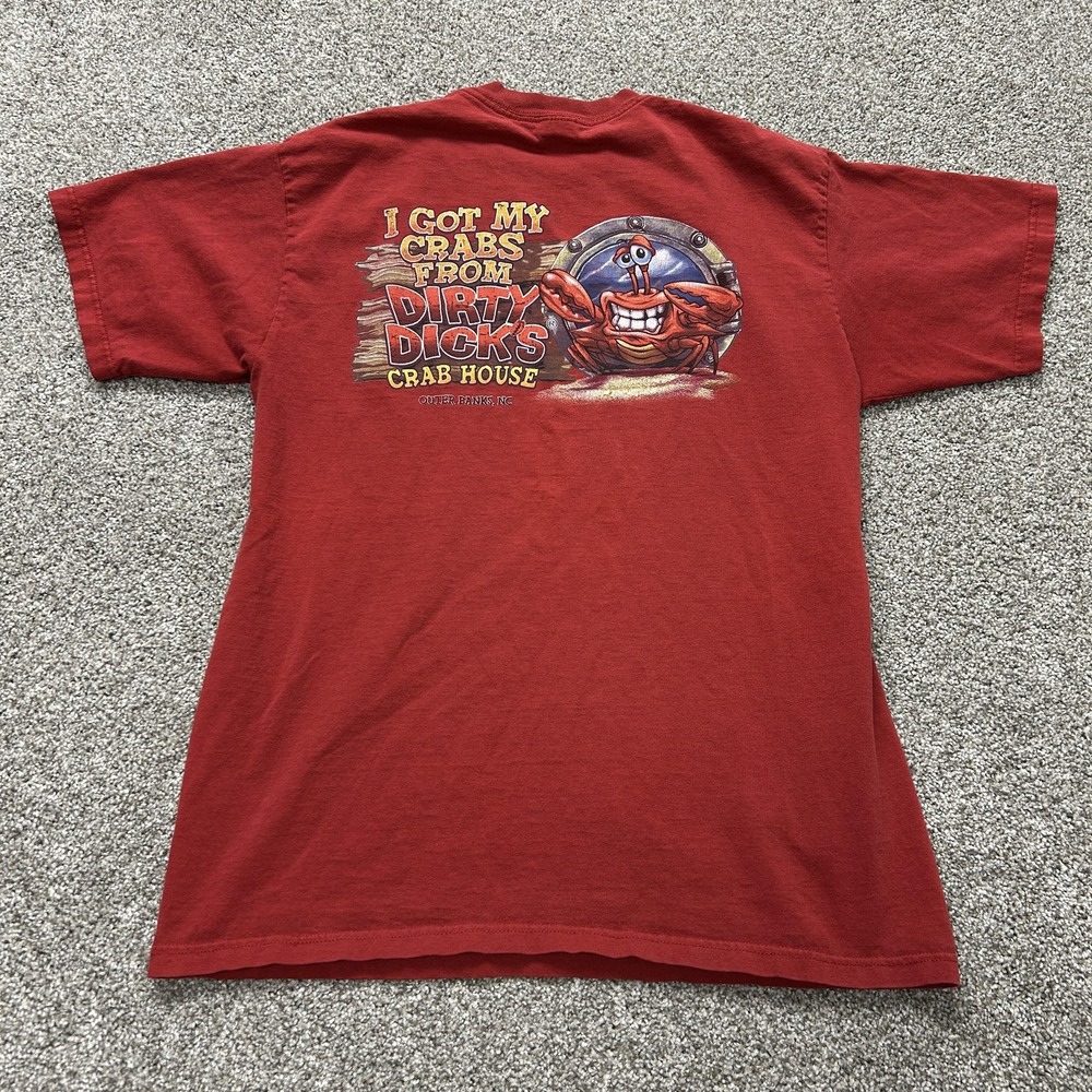 Dirty Dick's Crab House Shirt Mens Large Red Outer Banks Graphic Tee T-Shirt